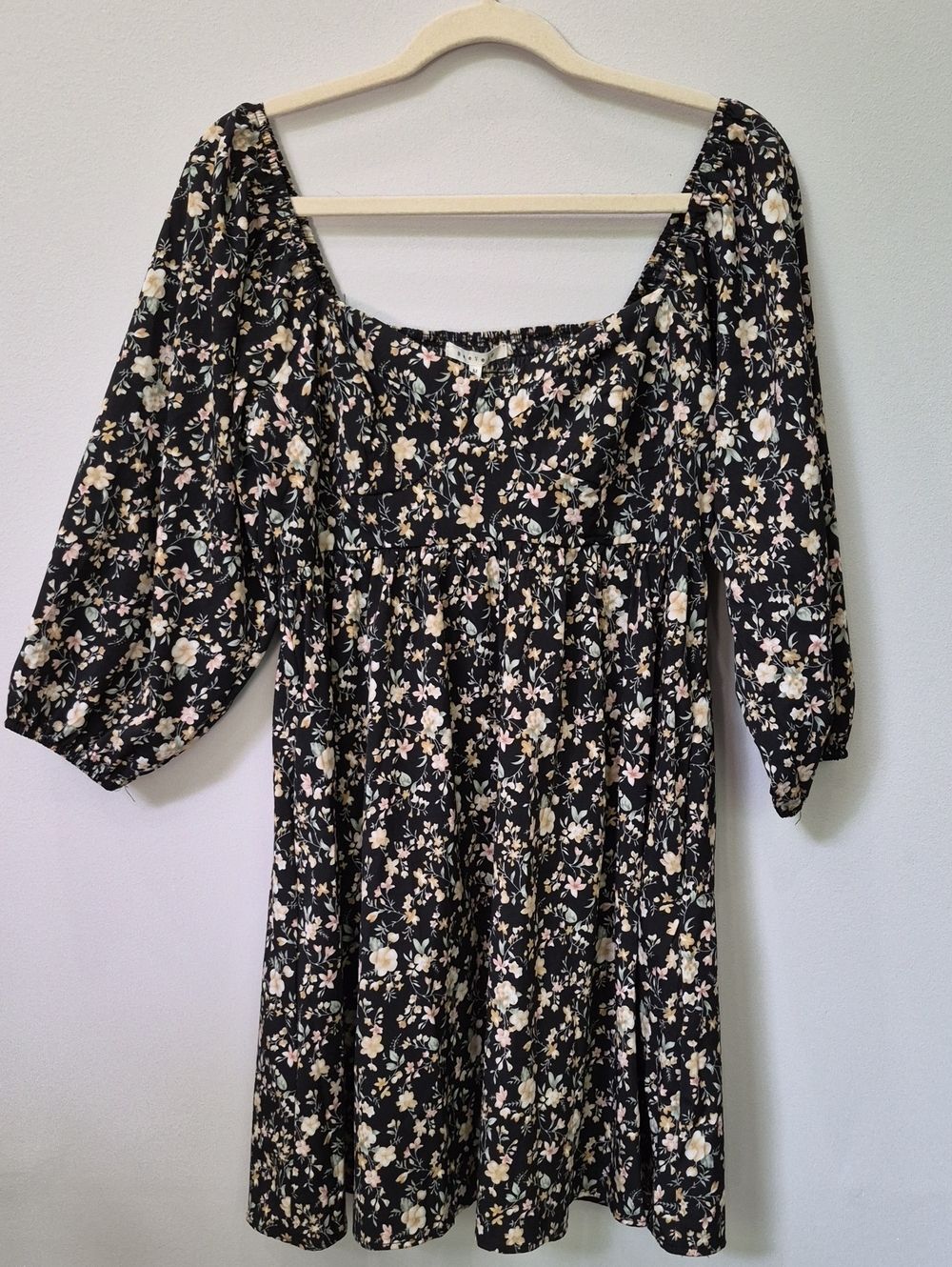 BaeVely Dark Floral Dress Womens M Corset Seamed Babydoll Mini Smocked Back